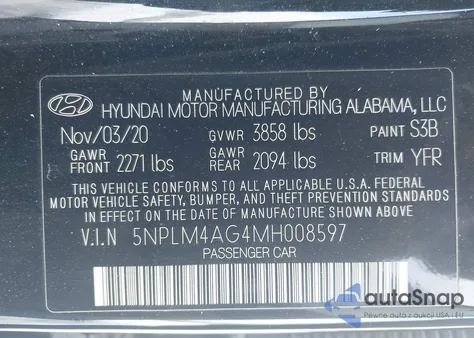 2021 Hyundai Elantra Sel z USA, uszkodzony, nr VIN 5NPLM4AG4MH008597